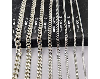 925 Sterling Silver Curb Chain Necklace: Solid Silver, Handmade