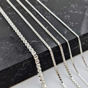 Collar de cadena de caja de plata, cadena de caja de plata maciza de ley 925, cadena de caja tipo gargantilla, collar de caja grueso y delicado, regalo para ella, regalo para él