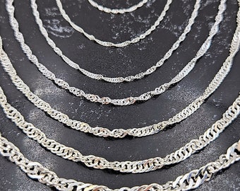925 Sterling Silver Singapore Chain Necklace: Handmade Twist Chain