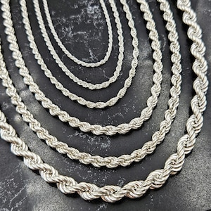 Silver rope chain, 925 Silver rope chain necklace,Twisted silver chain necklace, Dainty silver chain,Rustic silver chain , Chain for women