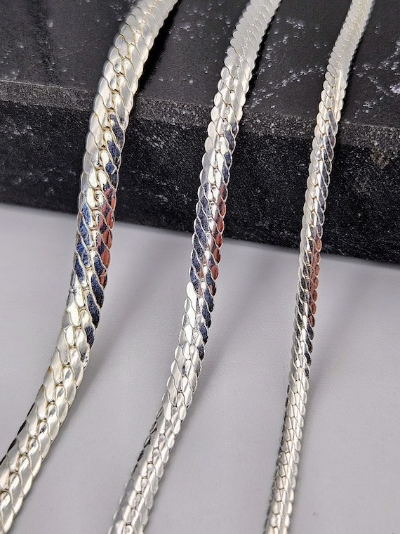925 Sterling Silver Flat Snake Chain Necklace - Etsy