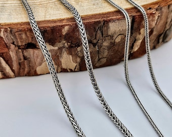 Oxidized 925 Sterling Silver Foxtail Chain: Handmade Wheat Chain