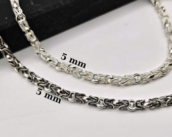 Sterling Silver Byzantine Chain Necklace - Unisex 5mm Jewelry