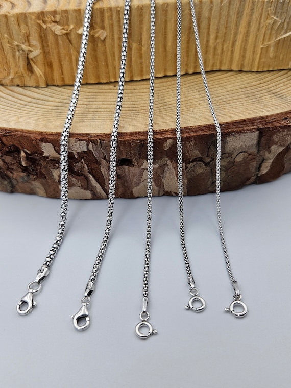 『Hollywood CHAIN BROWN×SILVER』 925 Sterling Silver Popcorn Chain: Boho Necklace Chain (1.30