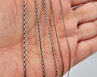 Oxidized Sterling Silver Cable Chain Necklace: Thin Minimalist Design