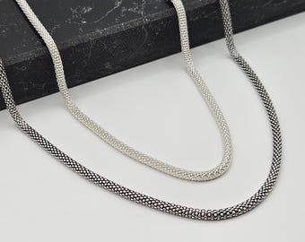 925 Sterling Silver Snake Chain Necklace: Oxidized Hollow Choker