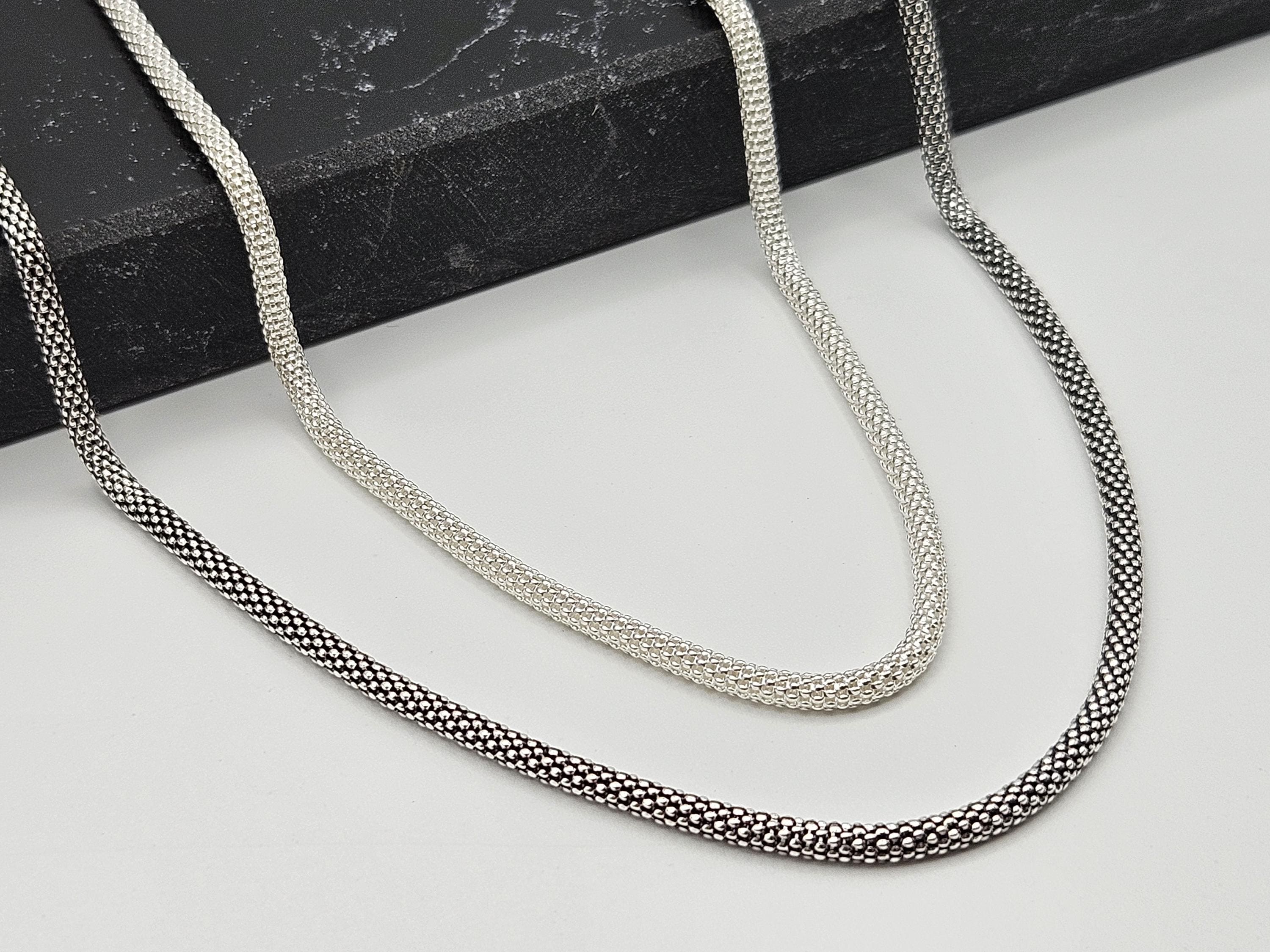 WYM Silver 925 SNAKE CHAIN NECKLACE 新品 925 Sterling Silver Snake Chain Necklace: Oxidized Hollow Choker