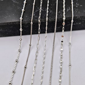 Collana unisex in argento sterling 925, cordolo con pallina, catena twist, graffette, Spiga, cavo con pallina, catena lucida, catena per pendente