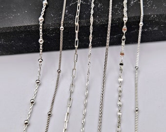 Unisex 925 Sterling Silver Necklace ,Curb with ball,Twist chain,Paper clips,Spiga,Cable with ball,Shiny chain, Chain for Pendant