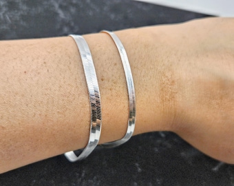 Herringbone 925 Sterling Silver Bracelet: Elegant Flat Chain
