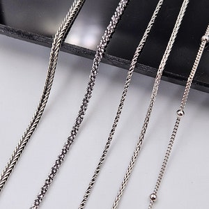 Chaîne en argent, queue de sétaire, étincelle, bractée, Spiga, gourmette avec collier chaîne en argent boule, chaîne oxydée, chaîne en argent sterling 925, chaîne pour pendentif,