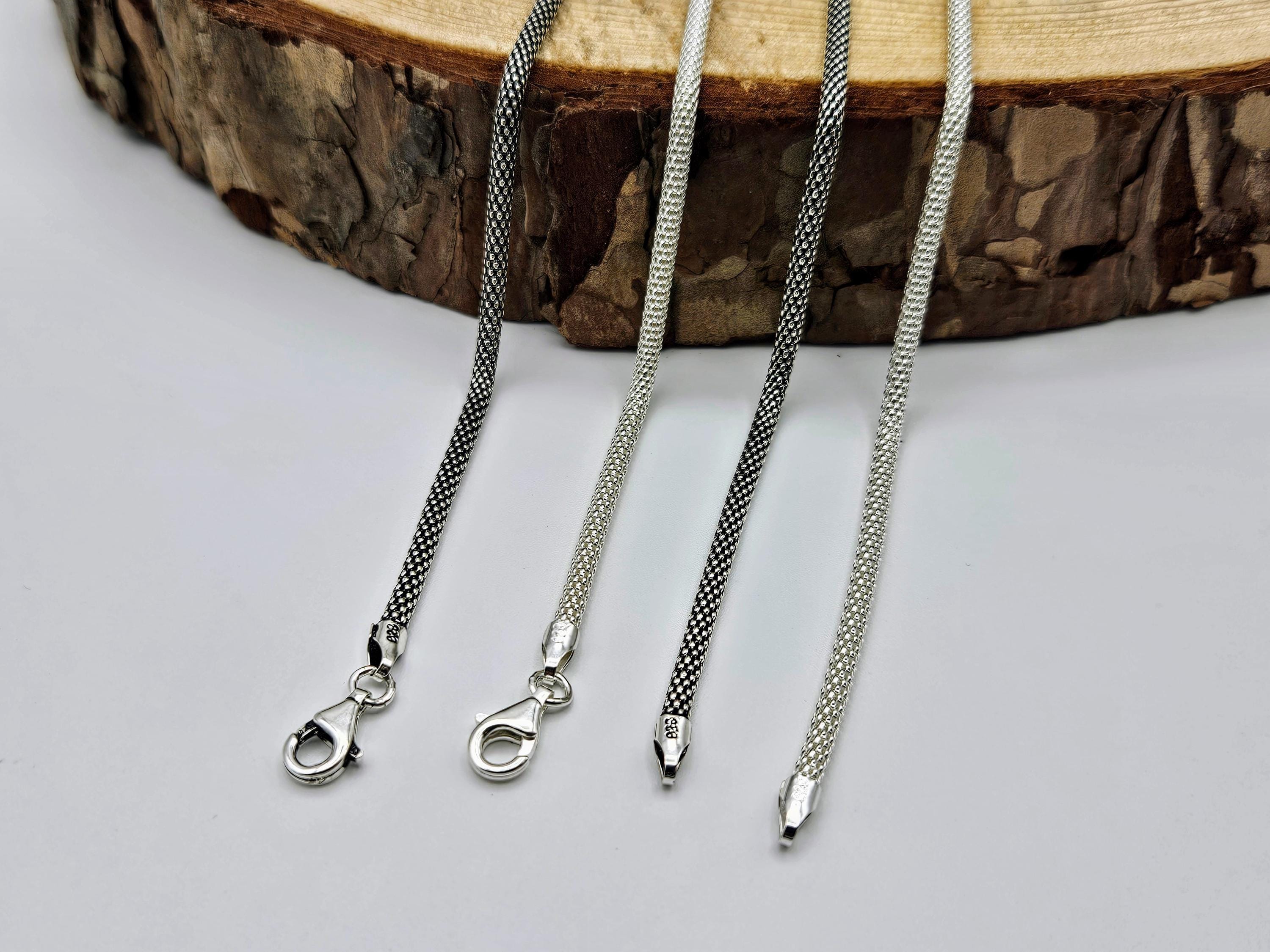 925 Sterling Silver Snake Chain Necklace: Oxidized Hollow Choker