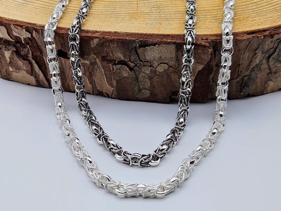 925 Sterling Silver Chain Necklace, Byzantine Silver Jewelry
