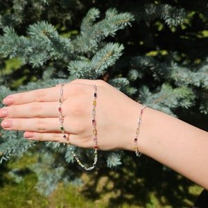 Handgefertigtes Sterling Silber Edelstein Halskette Armband: Bunte Kristall Schmuck