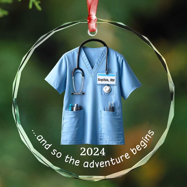 Décoration personnalisée pour infirmière Scrubs, décoration en verre de Noël médecin, personnel de santé, cadeau pour collègue, souvenir infirmière autorisée, cadeau déguisement BSN