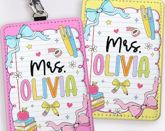 Personalized Teacher ID Badge Holder, Custom Teacher Gift, Back to School Gift, Lanyard Accessory for Educator, ID Holder Teacher Name Gift