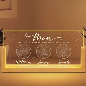 Veilleuse constellation personnalisée, carte des étoiles personnalisée par date, lumière LED, carte du ciel étoilée, cadeau pour maman, cadeau fête des mères