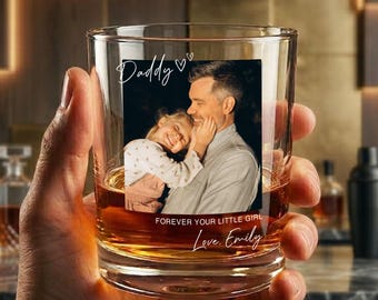 Personalized Photo Whiskey Crystal Glass for Dad, Custom Picture Dad Wine Glass, Gift for Dad, Father's Day Gift from Daughter Son,Dad Gift