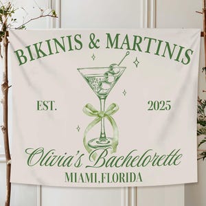 Bikinis personnalisés et tapisserie martinis, bikini martini EVJF à accrocher au mur toile de fond EVJF sur le thème martini pour photo
