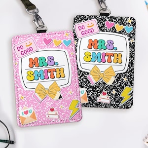 Custom Teacher ID Badge Holder, Personalized Teacher Composition Book, Back To School Gift, Lanyard Accessories, Teacher Appreciation