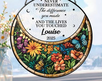 Retirement Suncatcher, Custom Retirement Floral Stained Glass Suncatcher, Floral Retirement Window Decor, Retirement Keepsake,Coworker Gifts