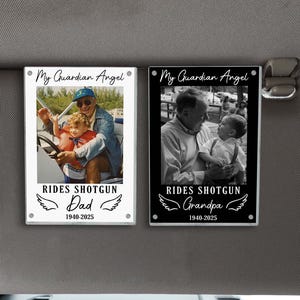 Father's Day Gift Memorial Magnetic Visor Clip, Custom Photo Visor Clip, My Guardian Angel Rides Shotgun Visor Clip, Grandpa Memorial Gift