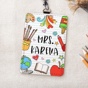 Personalized Teacher ID Badge Holder, Custom Teacher ID Holder, Back To School Gift for Teacher, Lanyard Accessories, Teacher Appreciation