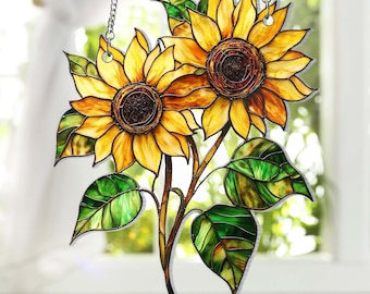 Sunflower Suncatcher, Sunflower Acrylic Window Hanging Decor, Suncatcher for Nature Lover, Floral Sun Catcher, Grandma Gift, Gift for Mom