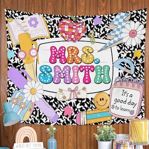 Custom Teacher Classroom Tapestry, Back to School Decor, Gift for Teacher, Welcome To Classroom Banner, Classroom Decor, Teacher Name Banner