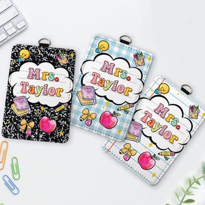 Personalized Teacher ID Holder, Custom Composition Book ID Badge Holder, Teacher Lanyard Accessories,Back To School Gift,Groovy Badge Holder