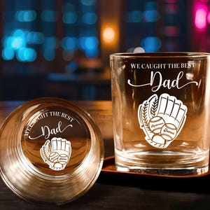 Personalized We Caught The Best Dad, Personalized Whiskey Glass Gift For Him, Custom Kid&#39;s Name Baseball, Father&#39;s Day Gifts, Gifts for Dad