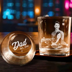 Custom Photo Whiskey Glass, Engraved Photo Rocks Glass, Personalized Glass with Picture, Gift for Him, Family Gift, Birthday Gift