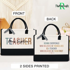 Personalized Teacher Canvas Tote Bag, Custom Teacher Bag, Teacher Appreciation Gifts, Gift for Teacher, Back To School Gift, Teacher Gifts
