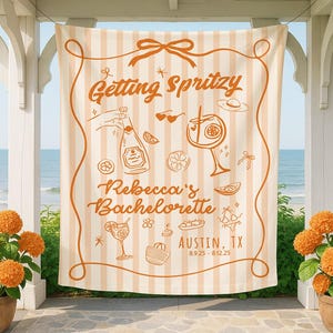 Custom Aperol Spritz Tapestry, Spring Garden Bachelorette Party, Party Bridal Shower Decor, Bride-to-Be Party Sign