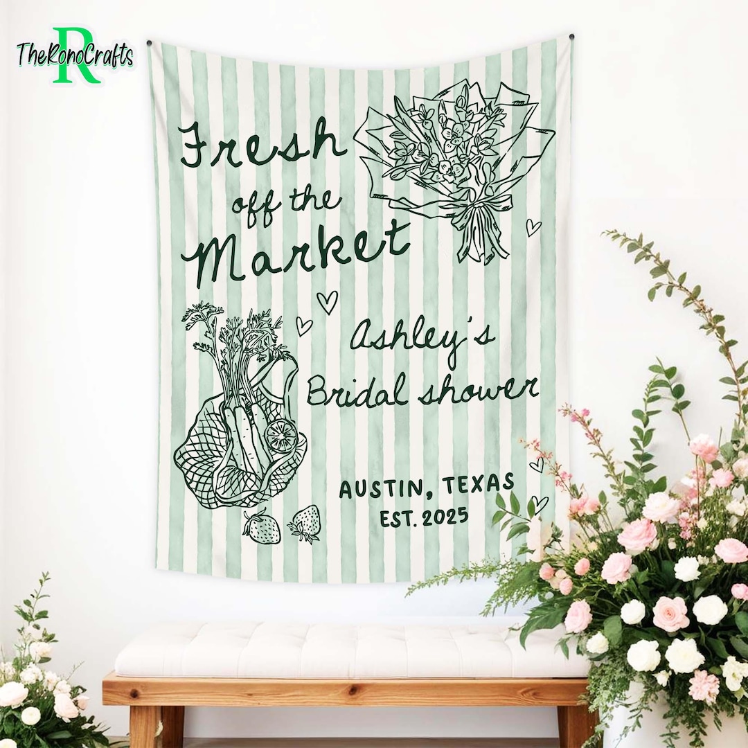 GXSOVSO 'She Is Fresh Off The Market' Bridal Shower Banner - Fruit Theme Bachelorette Party Decor, Gold