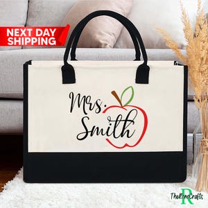 Personalization Teacher Name Tote Bag, Teacher Appreciation Gift, Elementary Teacher Canvas Tote Bag, Gift For Teacher, Teachers Gifts