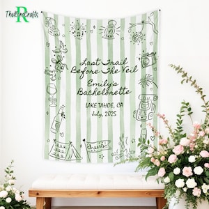 Custom Bachelorette Party Tapestry, Mountain Bachelorette Party Banner,Forest Bach Tapestry, Last Trail Before The Veil Hiking Bridal Shower