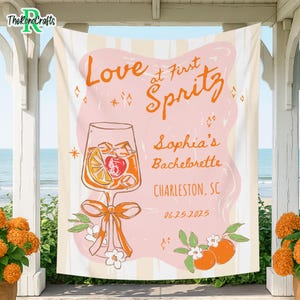Personalized Aperol Spritz Tapestry, Spring Garden Bachelorette Party, Love At First Spritz Bridal Shower Banner, Bride-to-Be Party Sign
