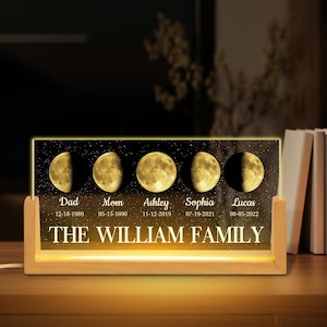 Personalized Family Moon Phase by Date Gift, Personalised Dad Mom Moon Phase Lamp, Custom Night Light Moon Phase, Father&#39;s Day Gift