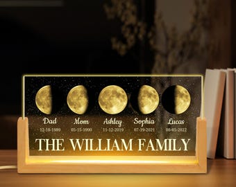 Personalized Family Moon Phase by Date Gift, Personalised Dad Mom Moon Phase Lamp, Custom LED Night Light, Father's Day Gift, Gift For Mom
