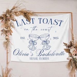 Custom Beach Bachelorette Tapestry,Beach Bach Welcome Banner,Bachelorette Toast on the Coast Photo Backdrop,Coastal Bachelorette Party Decor