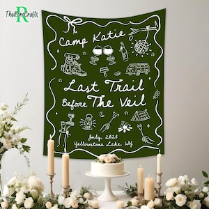 Custom Camp Bachelorette Tapestry, Personalized Camping Bachelorette Banner Decor, Girls Weekend Backdrop, Lake Bach Camp Party Welcome Sign