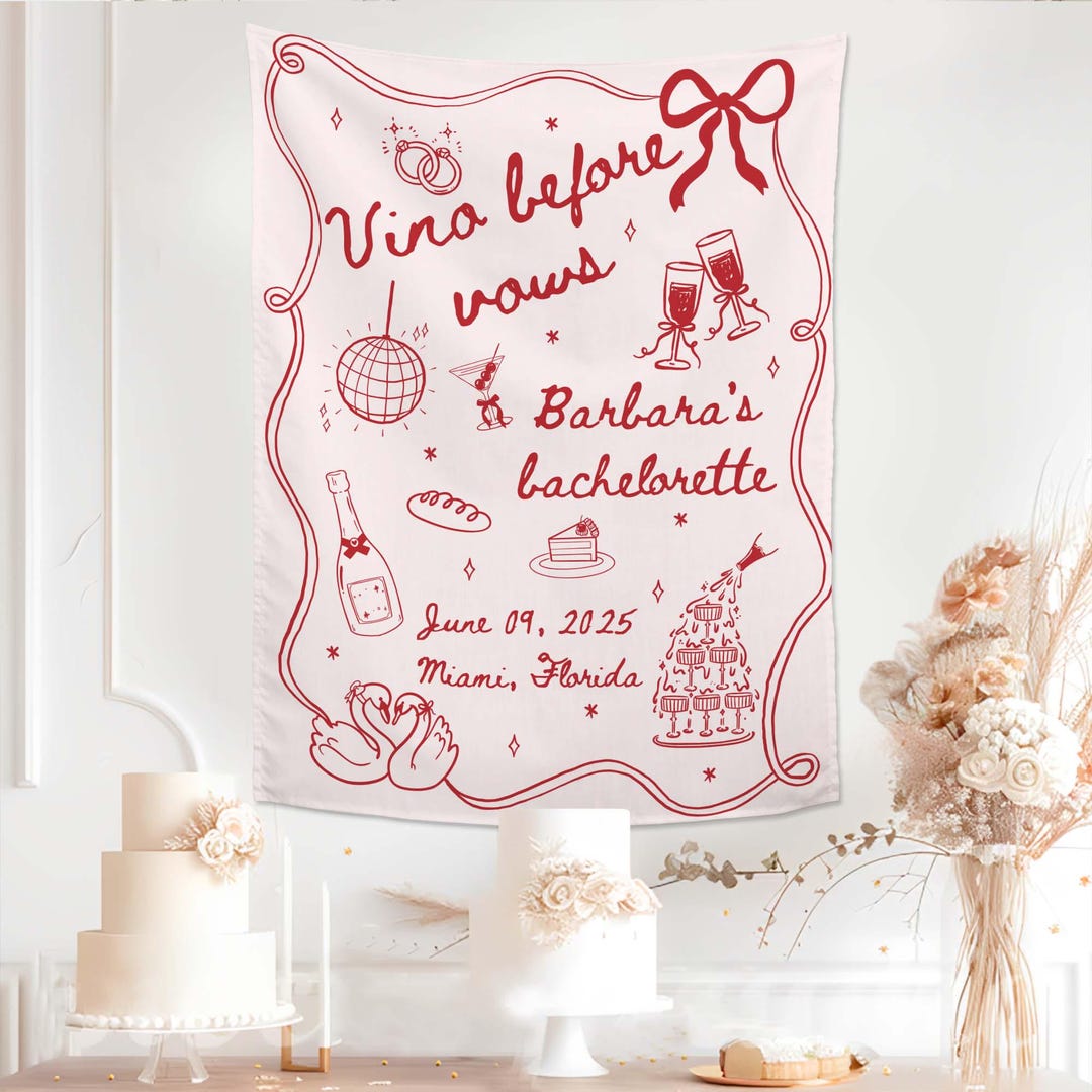 Personalized Wine Bachelorette Party Tapestry, Custom Vino Before Vows ...