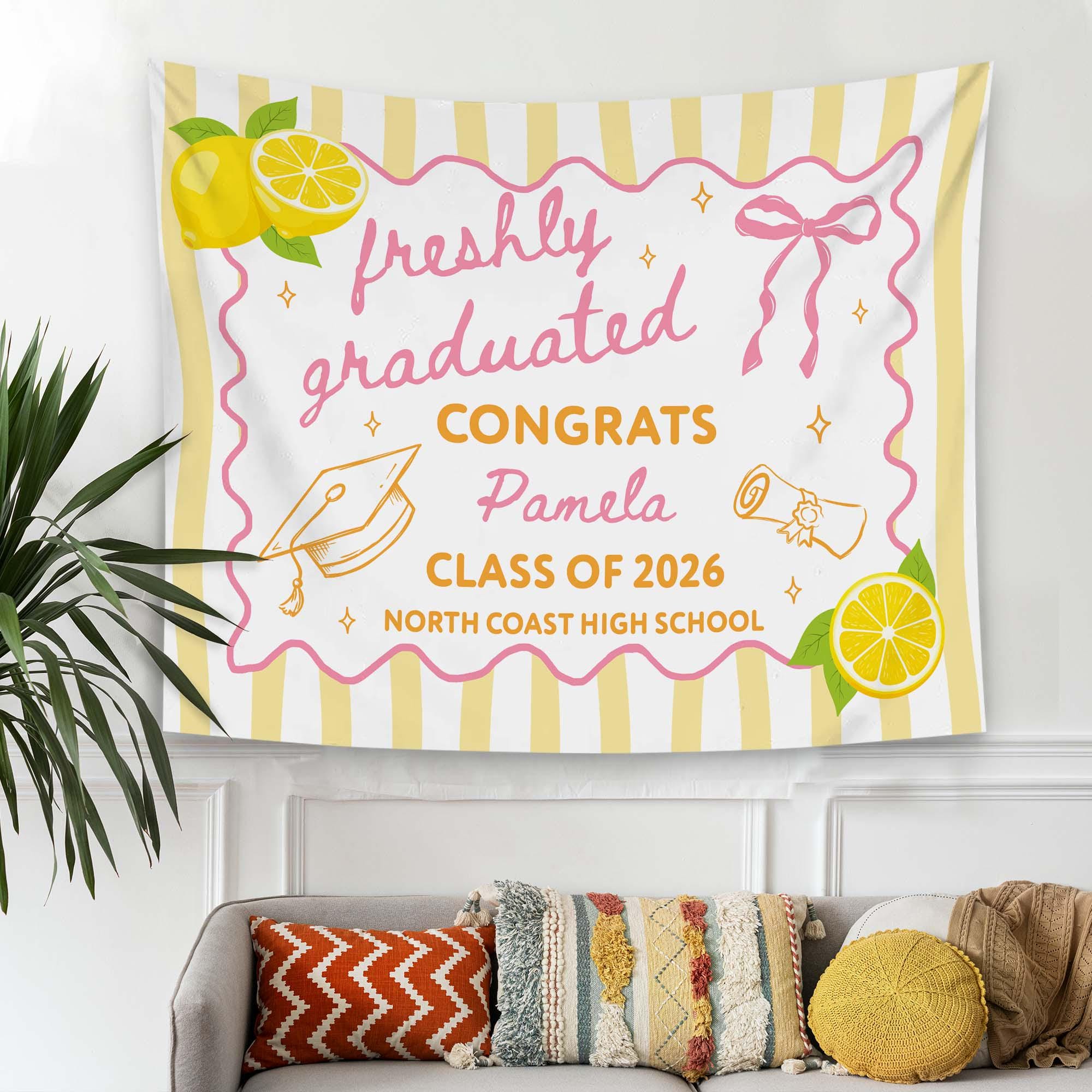 Lemon Grad Backdrop Custom Freshly Graduated Banner, Lemon Graduation Party Decor 2026 ...