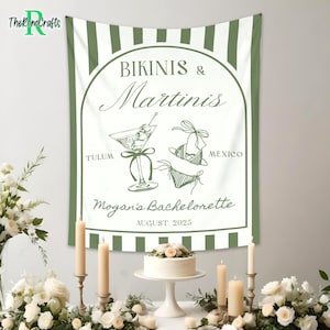 Bikinis personnalisés et tapisserie martinis, décoration bikini martini EVJF, toile de fond EVJF Martini pour photo, douche nuptiale martini
