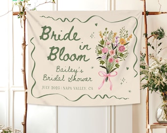 Bride In Bloom Bachelorette Tapestry,Custom Garden Bachelorette Banner Decor,Bachelorette Weekend Backdrop,Wildflower Bridal Shower Tapestry
