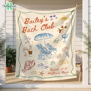 Custom Beach Club Bachelorette Tapestry, Coastal Themed Bachelorette Party Banner Decor,Miami Bach Club,Bridal Party Shower,Bride To Be Gift