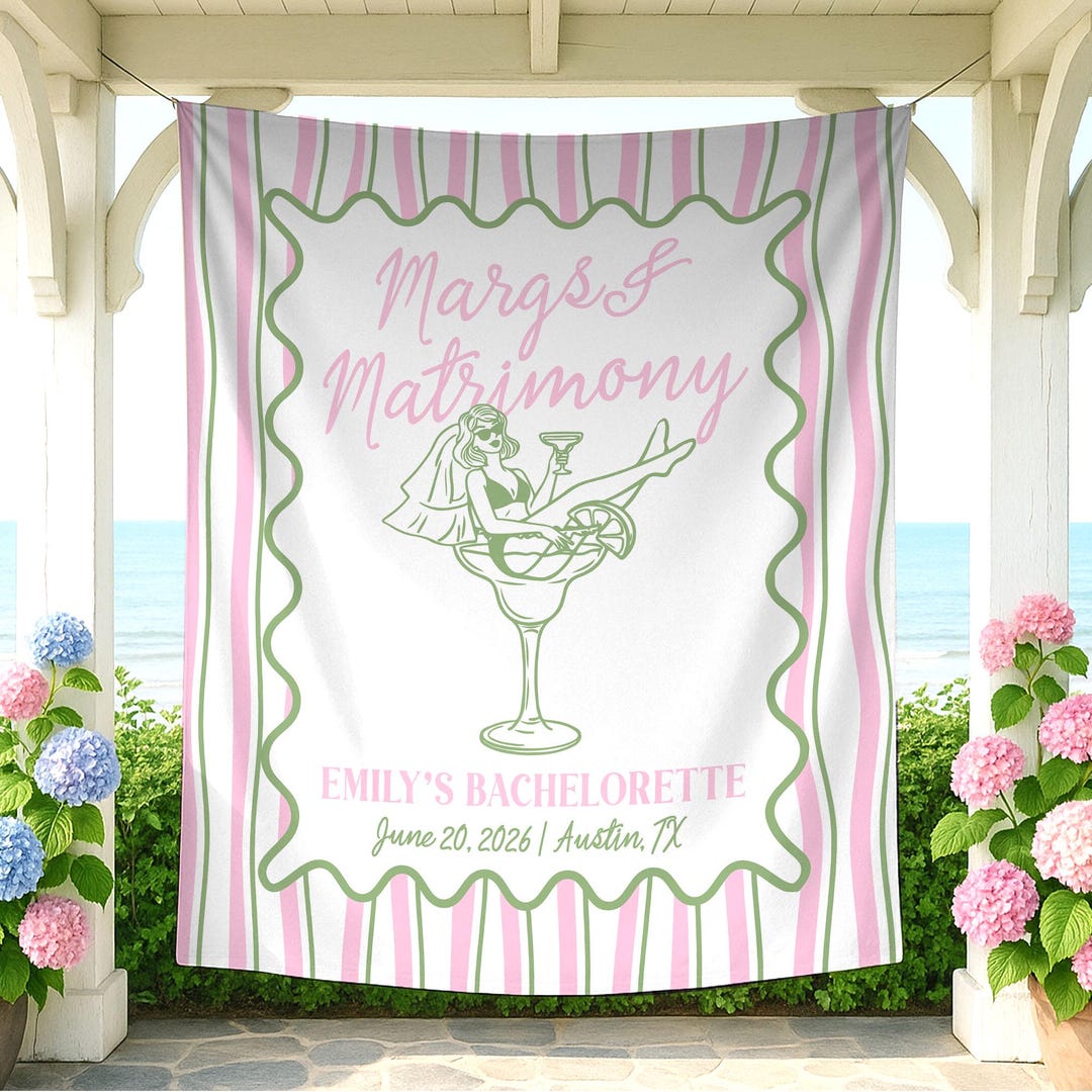 Margs & Martrimony Bachelorette Backdrop, Custom Margarita Veil ...