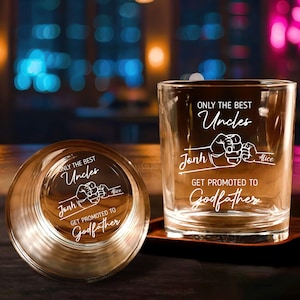 Father&#39;s Day Gift For Godfather, Godfmother Whiskey Glass,Aunts Uncles Wine,Custom Godfather Rock Glass,Promoted to Uncle Aunts Whiskey Gift