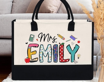 Personalized Teacher Tote Bag, Custom Teacher Name Bag, Personalized Teacher Gifts, Back to School Gift, Appreciation Gift,Teacher Thank You